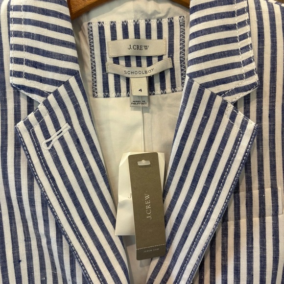 NWT J Crew Schoolboy Striped Linen Blazer blue white size 4 - Picture 3 of 10